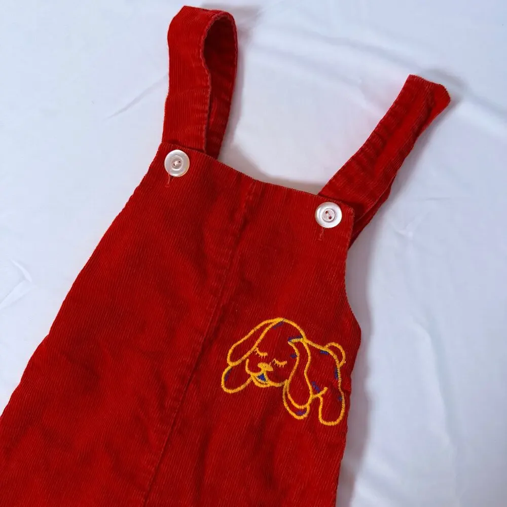 Vintage 70s Union Underwear Company Puppy Dog Red Corduroy Overalls Sz M